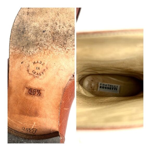Vintage Fratelli Rosetti Italy Cognac Leather Wingtip Ankle Boots IT 38,5 US 8 - Picture 11 of 16